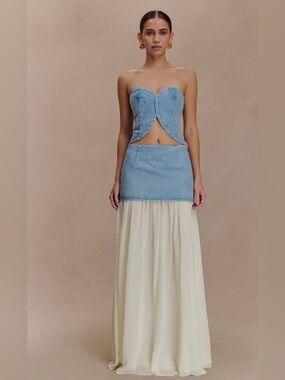Chiffon denim maxi skirt